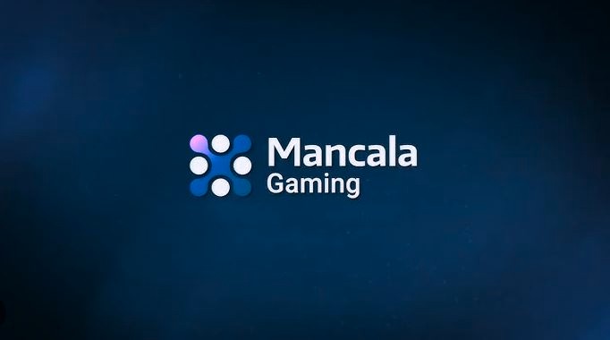 Mancala Gaming logo on blue background